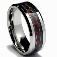 Tungsten Ring With Red Carbon Fiber Inlay