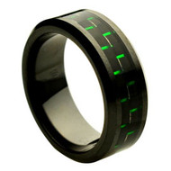 Black Ceramic Ring Green Carbon Fiber Inlay