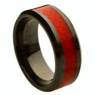 Black Ceramic Ring Red Carbon Fiber Inlay