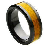 Black Ceramic Ring Yellow Carbon Fiber Inlay