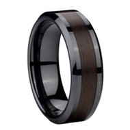 Black Ceramic Ring Wood Carbon Fiber Inlay