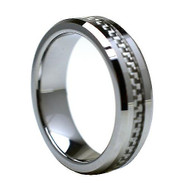 Tungsten Ring With Silver Carbon Fiber Inlay