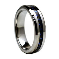 Tungsten Ring With "Blue Carbon " Fiber Inlay