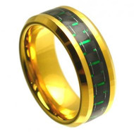 Tungsten Gold Plated Ring With Green Carbon Fiber Inlay