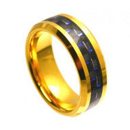 Tungsten Plated Gold Ring With Black & Blue Carbon Fiber Inlay