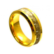 Tungsten Rose Gold Ring With Gold Carbon Fiber Inlay