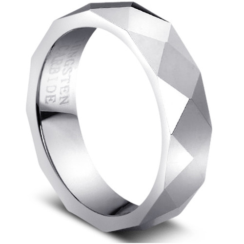Tungsten Carbide Octagon Faceted Comfort Fit Half-Round Band Ring 