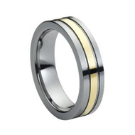 Gold Grooved Tungsten Ring