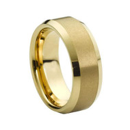 Gold Brushed Beveled Edge Tungsten Ring