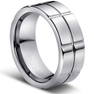 TUNGSTEN RING " High polished Square Grooved "