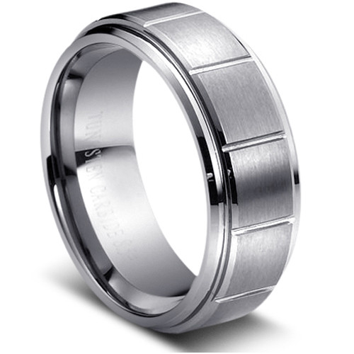 Tungsten Carbide Multiple Vertical Grooves Brushed Center ...