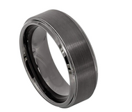 Tungsten Carbide Gun Metal IP Plated Brushed Center High Polish Beveled Edge Wedding Band Ring
