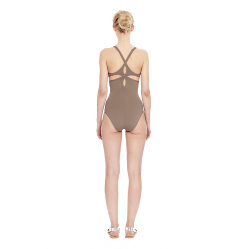 TAUPE TWIST BACK ONE PIECE - BACK