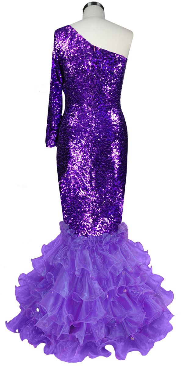 Long Dress | One-color | Metallic Purple Sequin Spangles Fabric | One  Sleeve Cut | Purple Organza Ruffles | SequinQueen