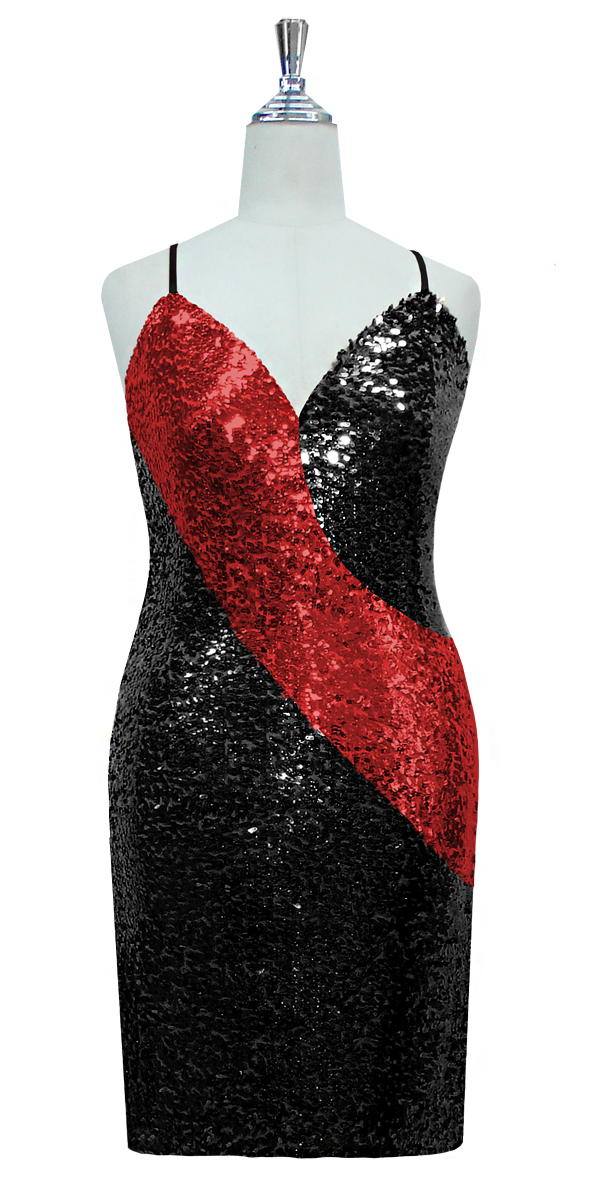 Short Dress | Patterned | Classic Cut | Black and Red| Sequin Spangles ...