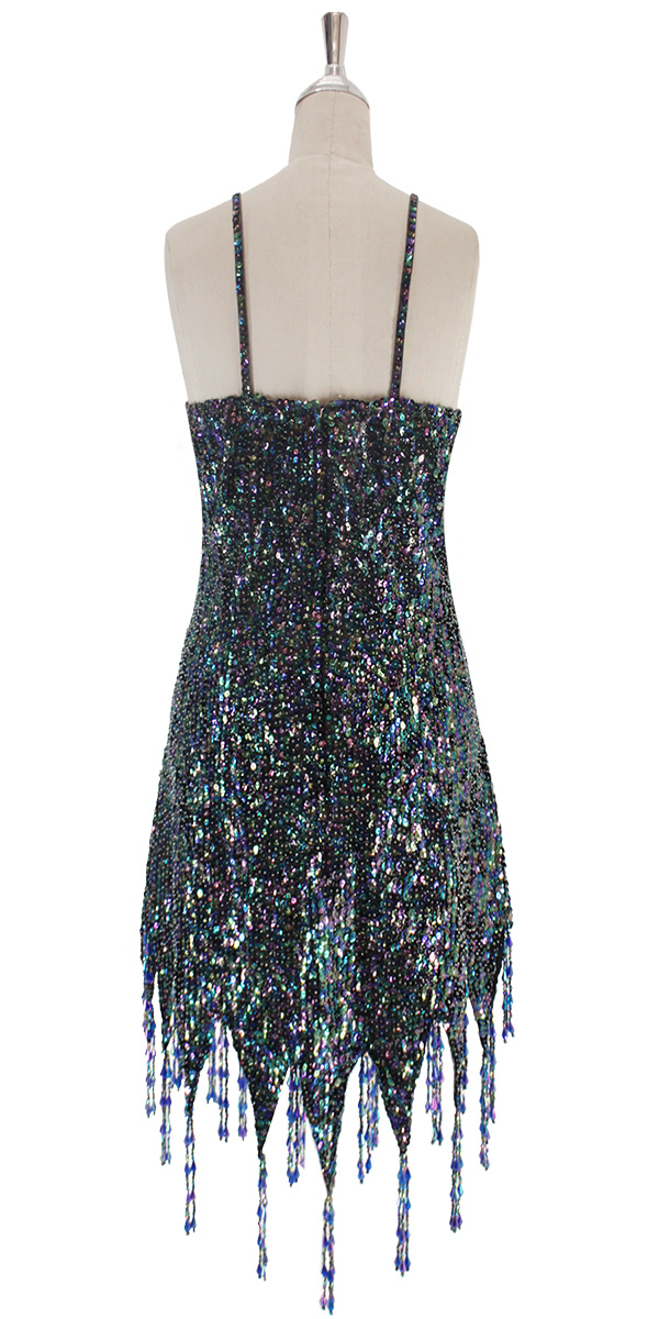 A short handmade sequin dress, in 8mm cupped iridescent black sequins ...