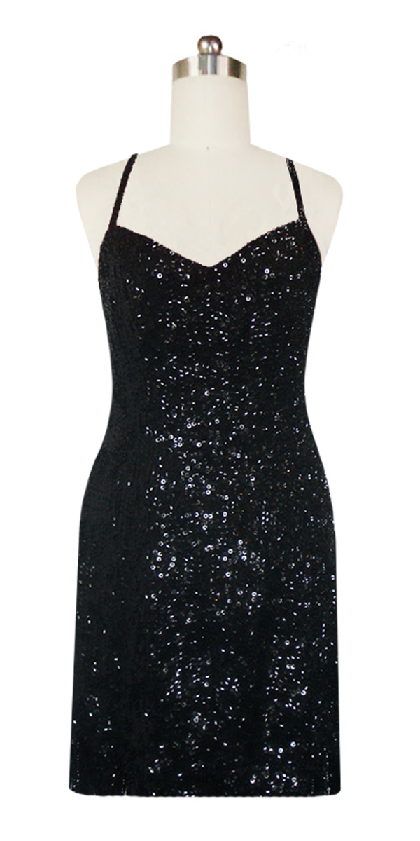 Short Dress | 8mm Round Sequin Spangles | Classic Black | SequinQueen