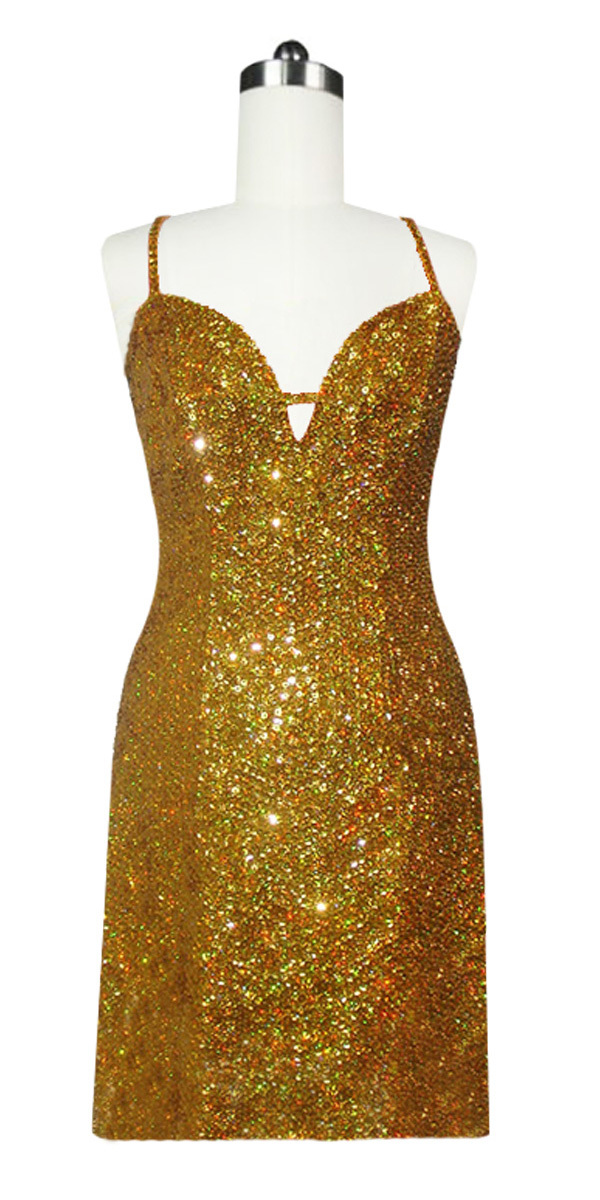 Short Dress | 8mm Round Sequin Spangles | Hologram Gold | SequinQueen