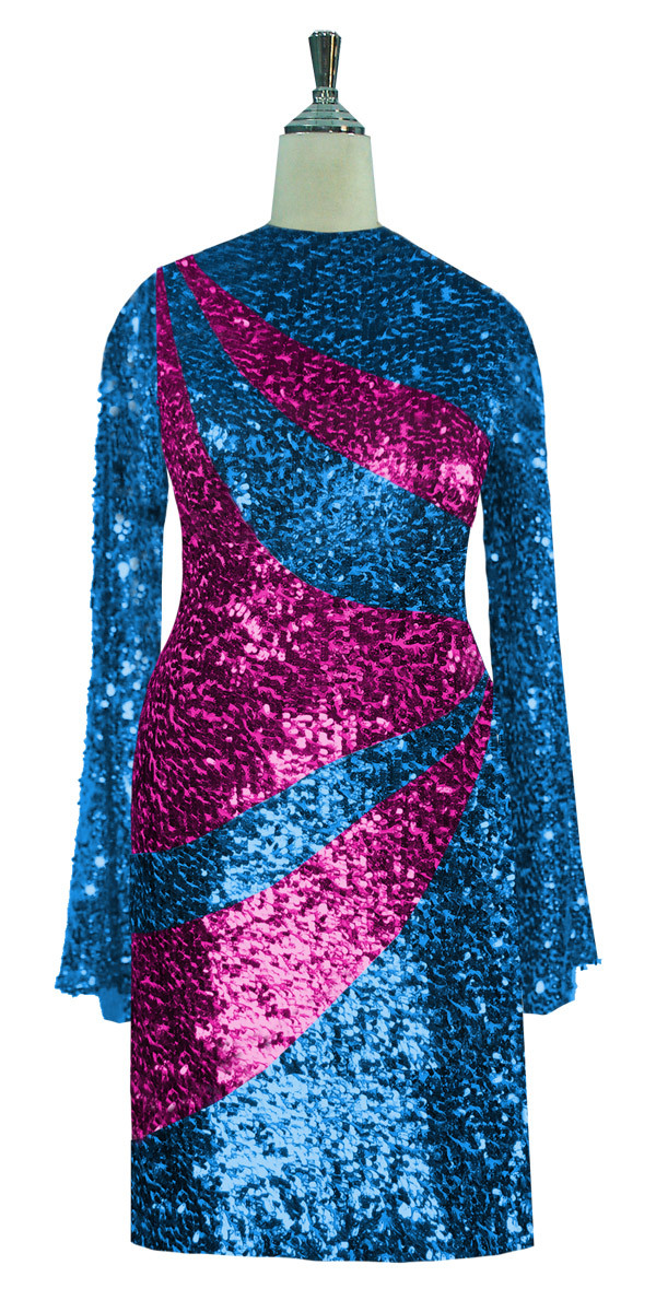 Short Dress | Patterned | Oversized Sleeves | Turquoise and Fuchsia ...
