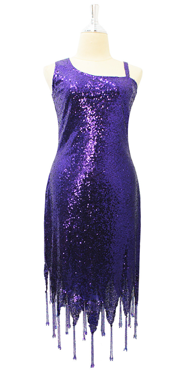 Short Dress | One-color | Short Dark Purple Sequin Fabric Dress With ...