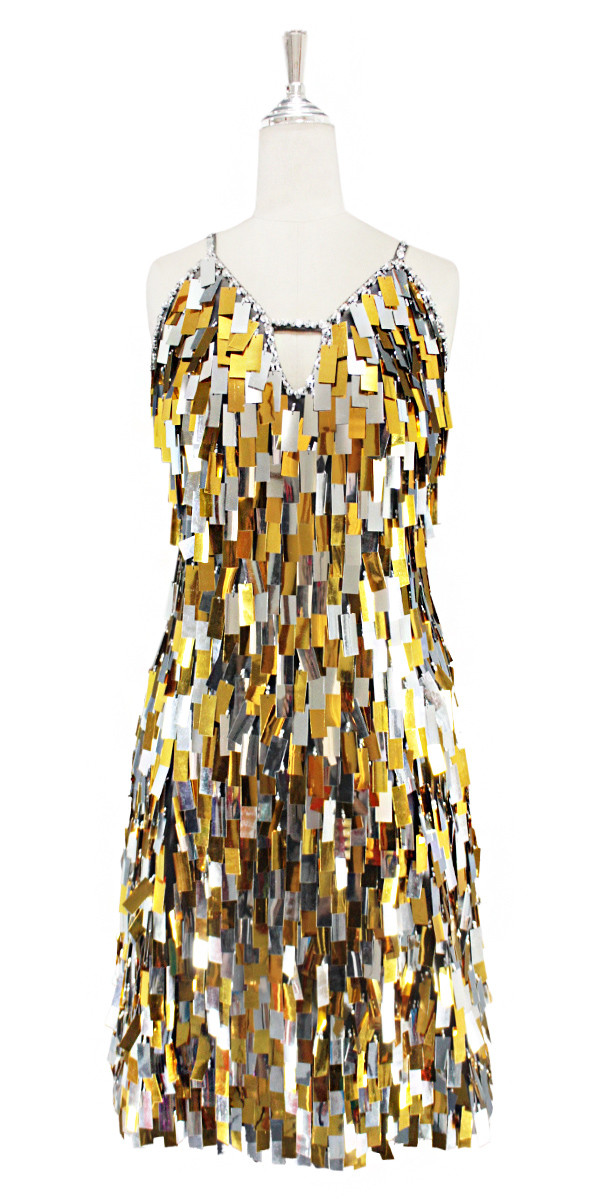 Short Patterned Dress | Rectangle Paillette Sequin Spangles | Gold ...