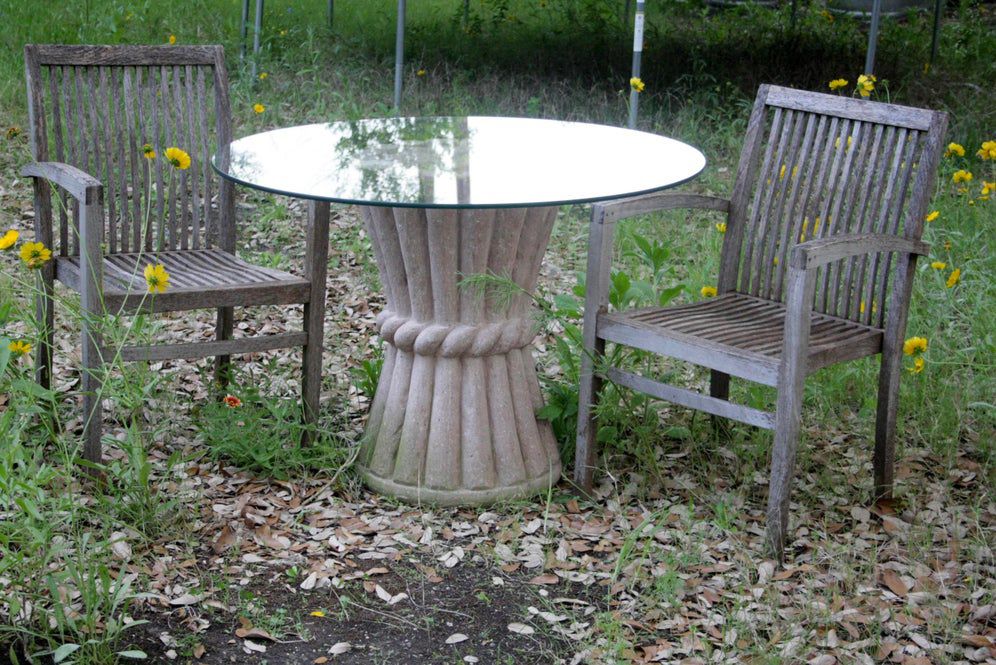 rustic bistro furniture set with two chairs and a table in a garden