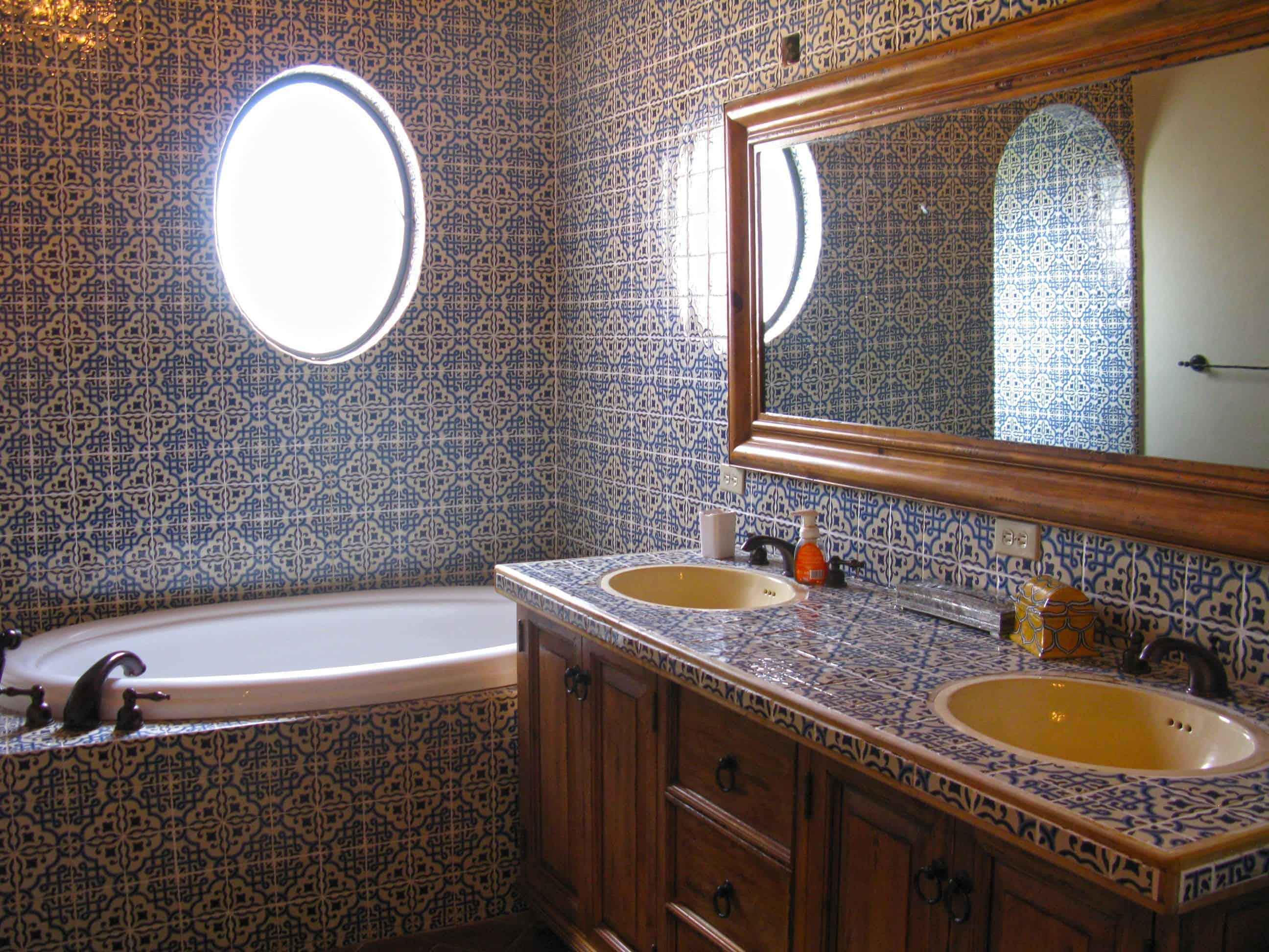 rustic bathroom decorated with talavera ceramic tiles