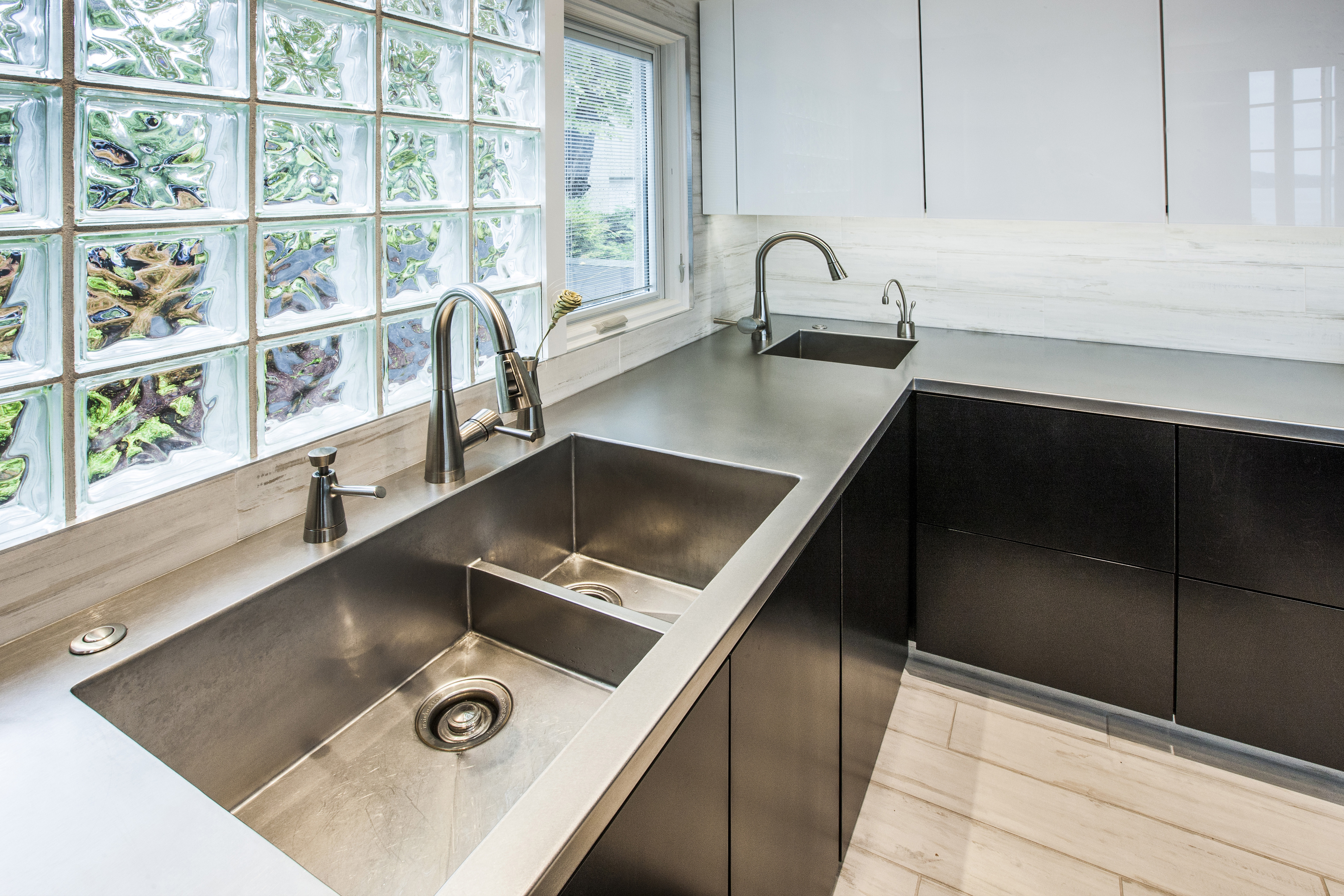 photo of zinc sinks in a kitchen