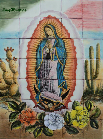 tile mural virgin of Guadalupe and cactus