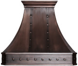 Raleigh handcrafted solid copper range hood featuring sloping design.