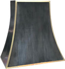 black range hood decorated with brass