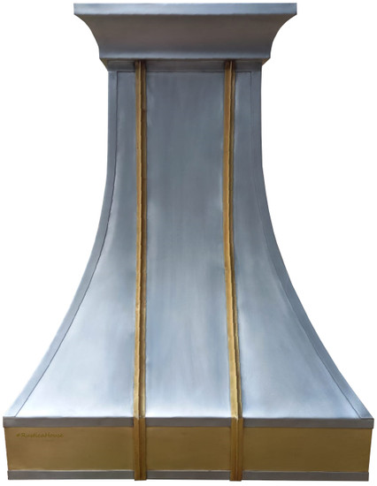 wall brass range hood with copper straps
