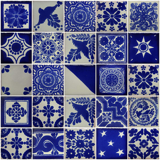 blue and white mexican tile mix
