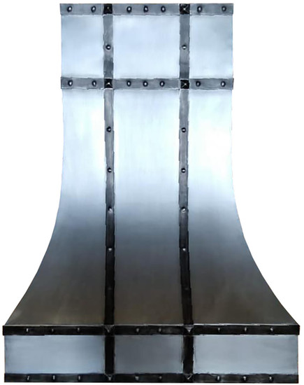 classic zinc range hood with metal straps