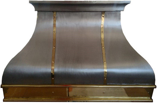 metal range hood with brass trim