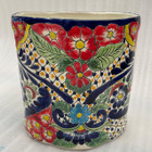 Handmade Talavera bin, vibrant colors, perfect for decor or use.