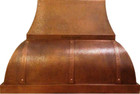 Copper Range Hood 'Albuquerque' with decorative straps in a rustic kitchen.