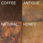 Swatch displaying customizable patina finish options for the Amarillo style stove hood.