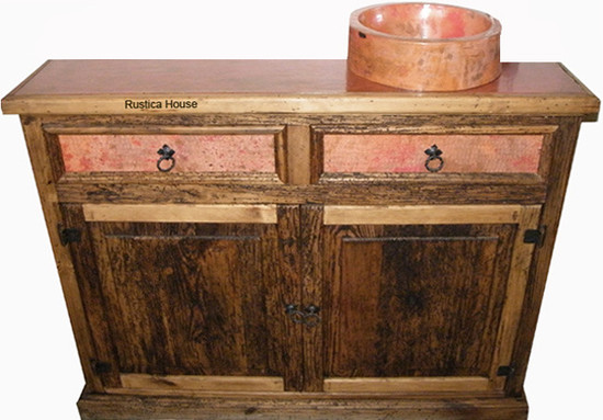 rustic copper bath cabinet