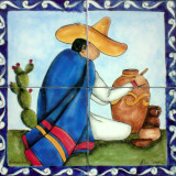 tile mural man with vase