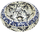 white navy blue mexican vessel sink