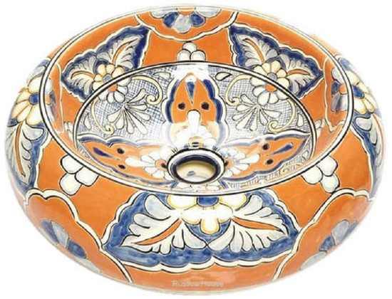 yellow blue mexican vessel sink