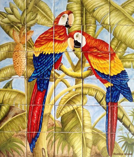 Birds on trees  tile mural
