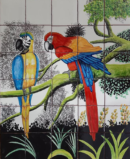 2 macaws Kitchen  tile mural