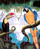 toucan and macaw kitchen backsplash tile mural