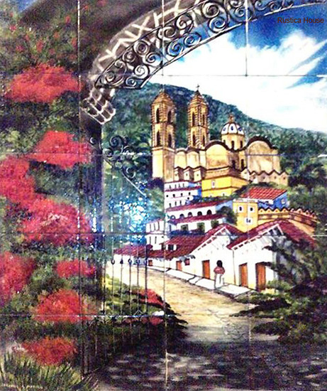 tile mural village on the hill