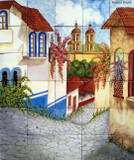 tile mural old town