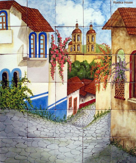 tile mural old town