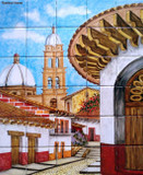 tile mural colonial church