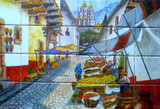 colorful village kitchen tile mural